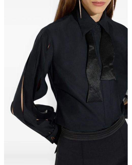 Elisabetta Franchi Blue Cotton Shirt With Bow Tie