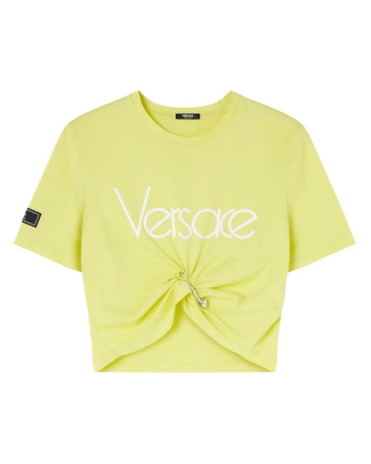 Versace Yellow Logo-print Cropped Cotton T-shirt