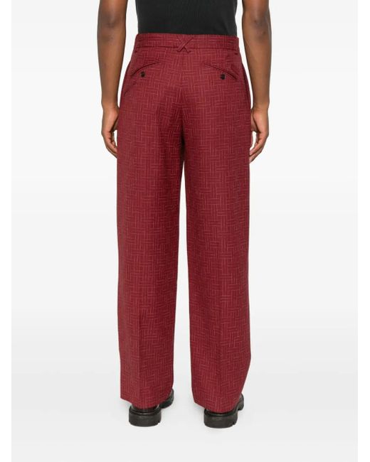 メンズ KENZO グリッドパターン パンツ Red