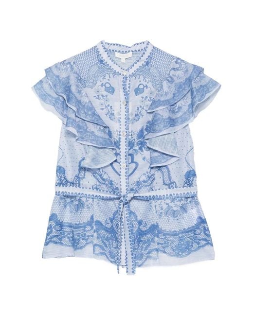 Paperlace Blue Ruffled Print Shirt