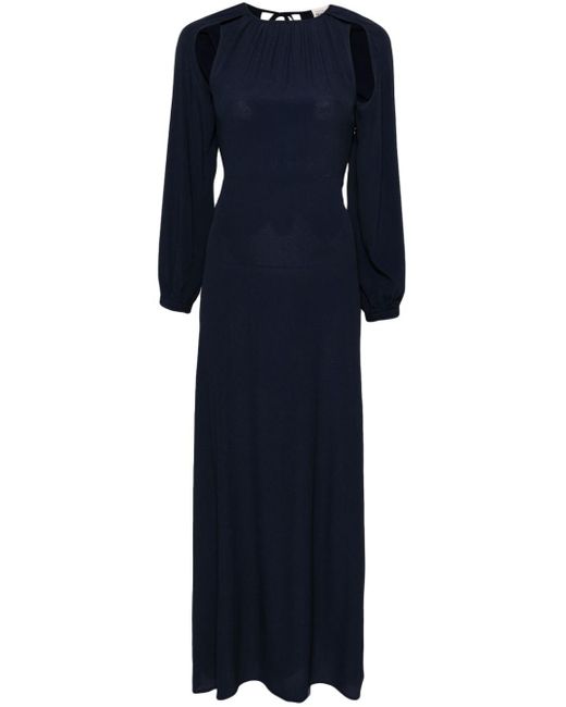 Semicouture Blue Cut Out-detail Long-sleeve Maxi Dress