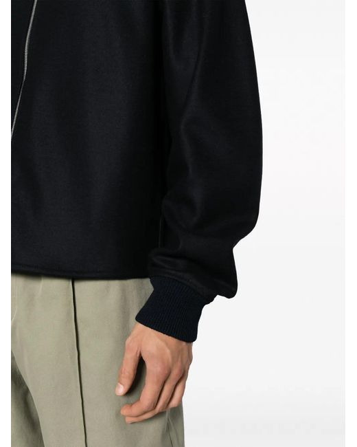 Jil Sander Black Zip-Up Wool Bomber Jacket for men