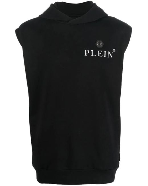 Philipp Plein Black Hexagon Logo-Print Hoodie for men