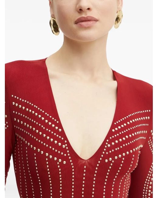 MARCIANO BY GUESS Red Studded V-Neck Bodysuit