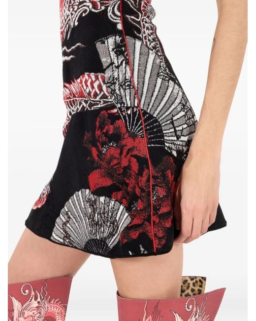 Abito Corto A Fiori di Roberto Cavalli in Black