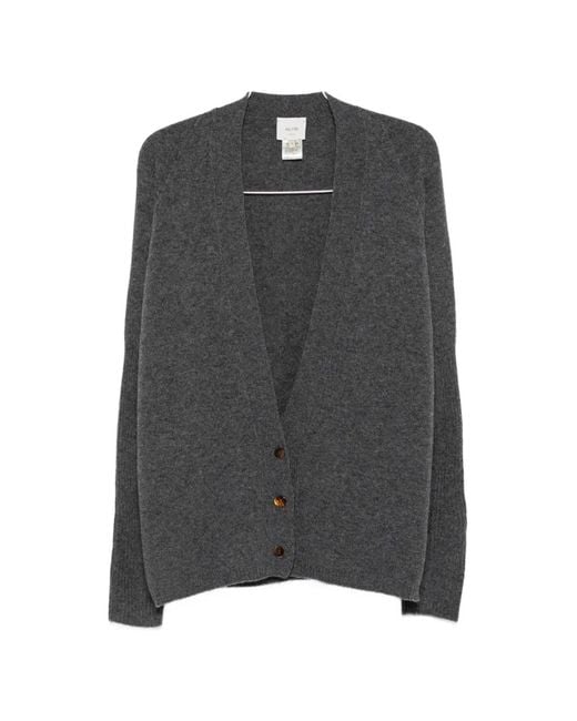 Alysi Gray Ribbed-Trims V-Neck Cardigan