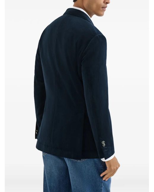 Brunello Cucinelli Blue Sea Island Cotton Narrow-Wale Corduroy One-And-A-Half Breasted Deconstructed Blazer With Patch Pockets for men