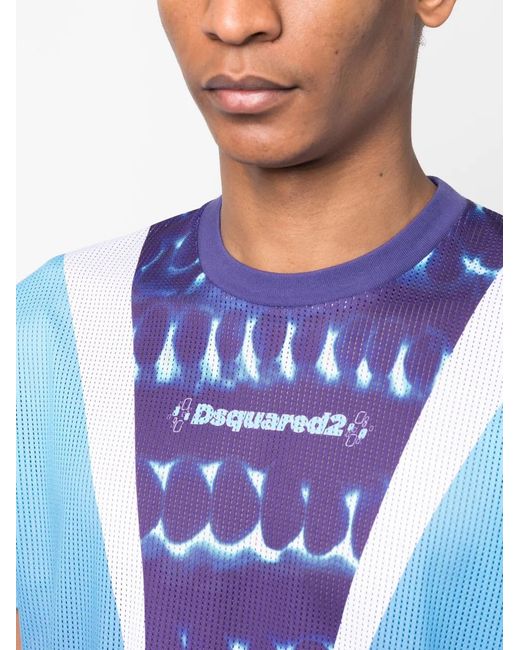 DSquared² Blue Graphic-Print Perforated T-Shirt for men