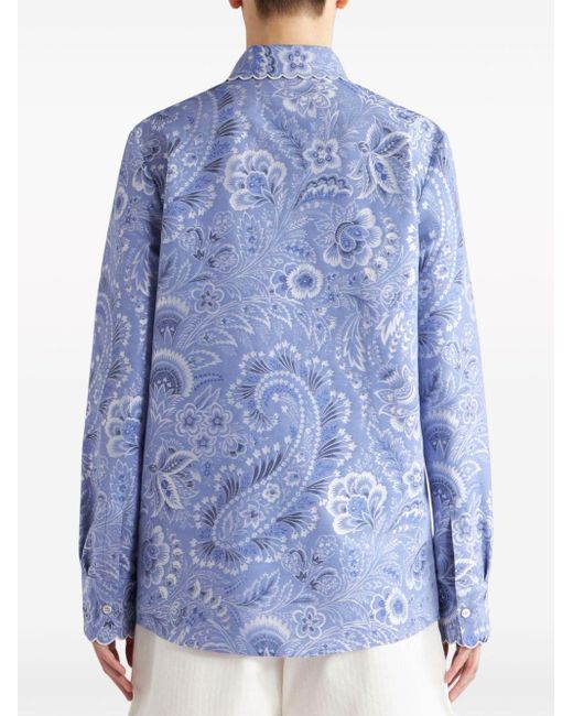 Etro Blue Paisley-print Poplin Shirt