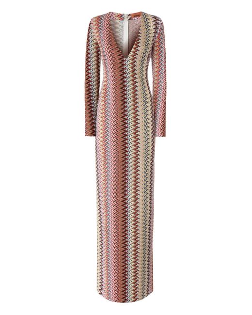 Missoni Brown Chevron-Pattern Maxi Dress