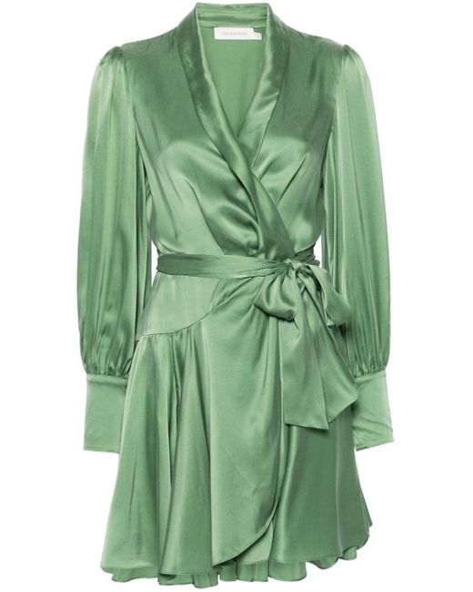 Robe portefeuille à coupe courte Zimmermann en coloris Green