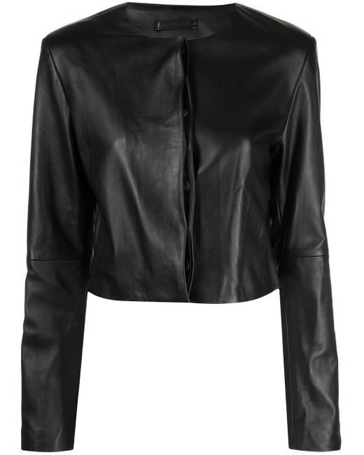 Loulou Studio Cropped Leather Jacket in Black | Lyst