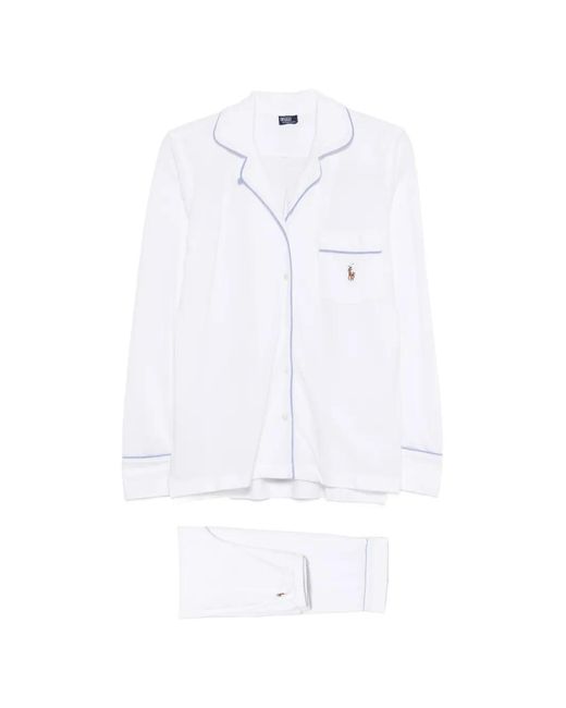 Polo Ralph Lauren White Ensemble De Pyjamas Madison À Passepoil