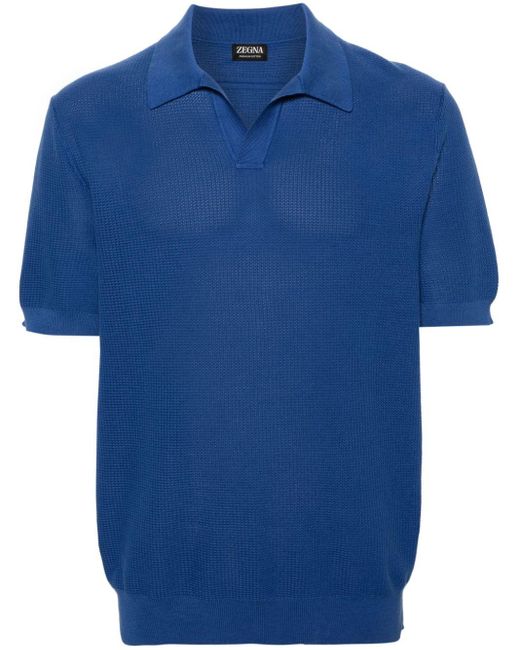 Zegna Katoenen Poloshirt Met Wafelpatroon in het Blue voor heren