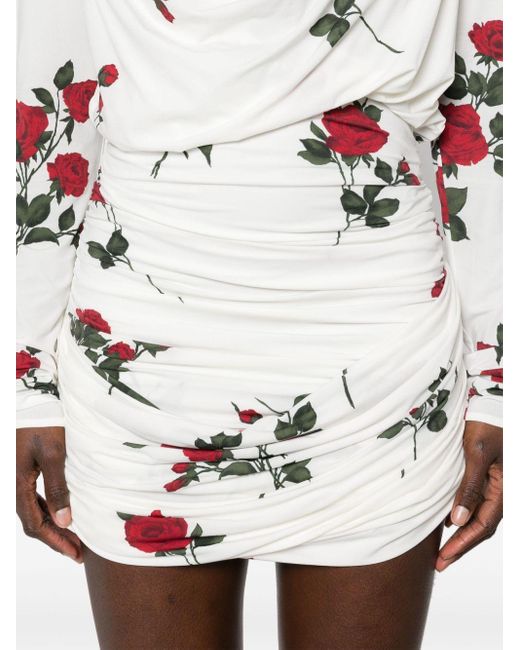 Magda Butrym White Rose-print Ruched Mini Dress