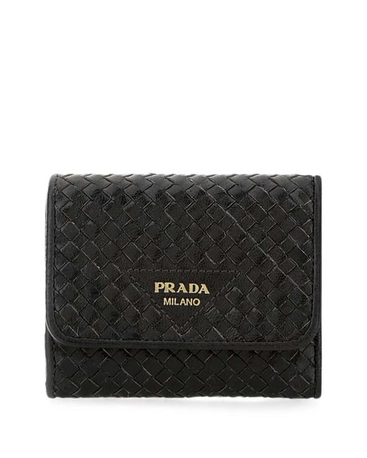 Prada Black Woven-Design Foldover Wallet