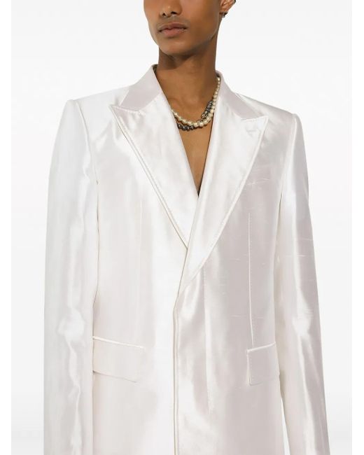 Dolce & Gabbana White Single-Breasted Silk Blazer for men