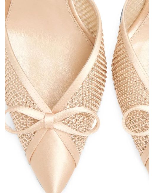 Andrea Wazen Natural Mules Kris 75 À Nœud Et Ornements En Cristal