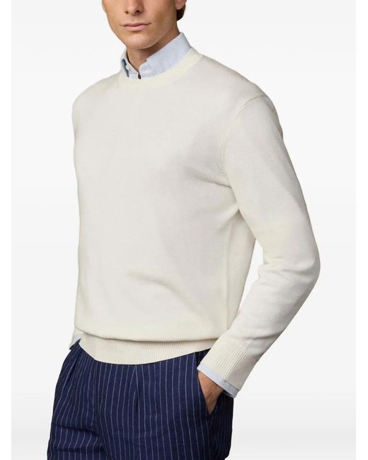 Hackett White Embroidered Cotton Sweater for men