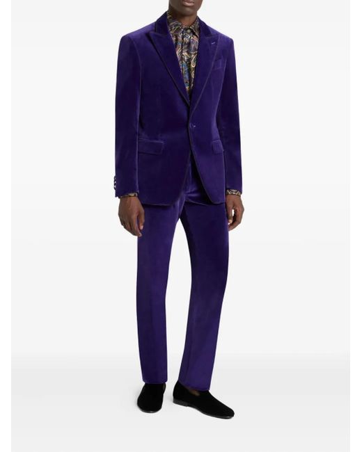 Etro Blue Single-Breasted Blazer With Contrast Lining for men