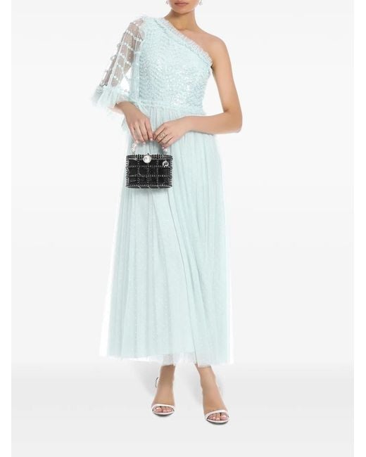 Needle & Thread Blue Sequin-Embellished One-Shoulder Dress
