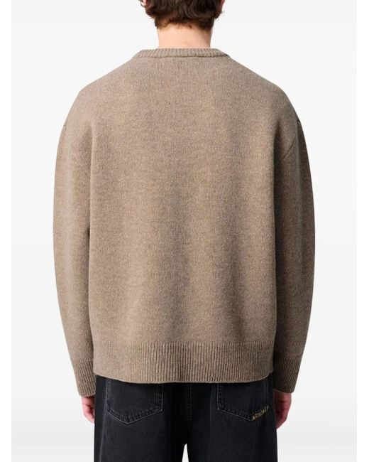 Axel Arigato Natural Relaxed Fit V-Neck Wool Cardigan With Embroidered Logo for men