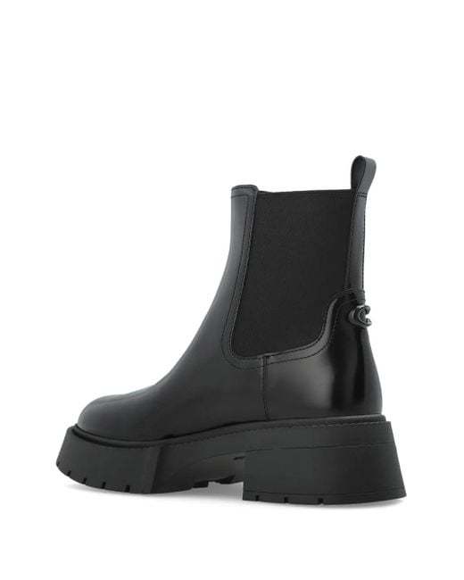 COACH Black Lug-Sole Leather Chelsea Boots