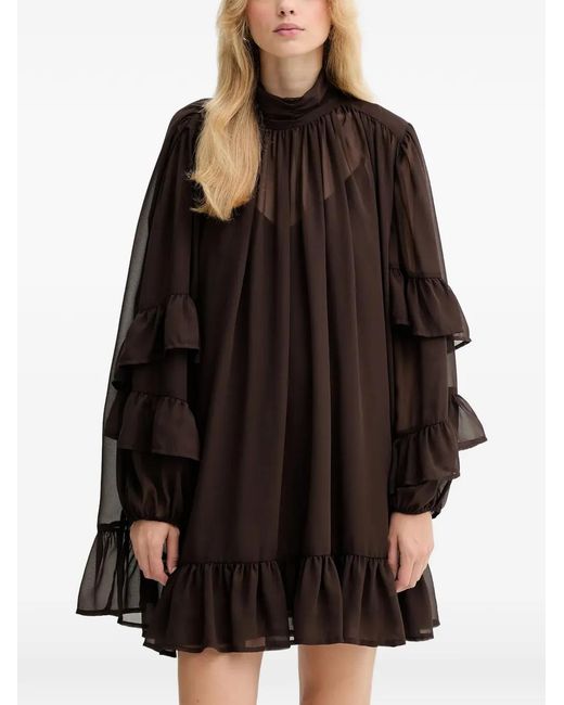 Gestuz Black Ruffled High-Neck Dress