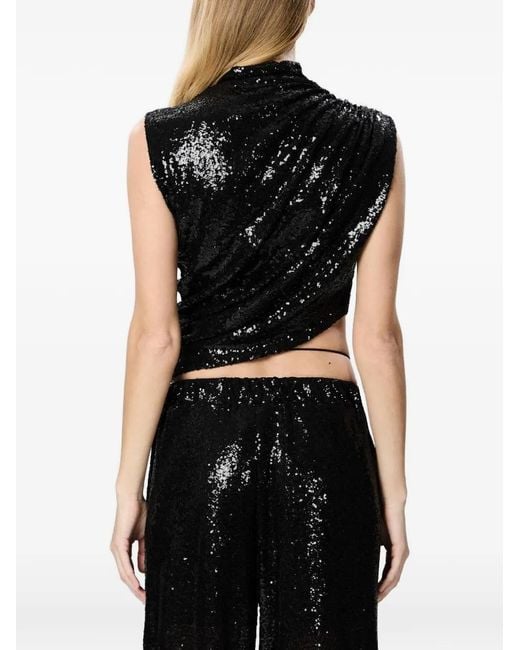 Amazuìn Black Sequin-Embroidered Cut-Out Jumpsuit