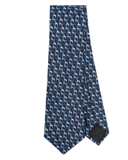 Zegna Blue Geometric-jacquard Silk Tie for men