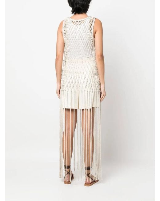 Forte_forte White Crochet Tassel-Trim Dress