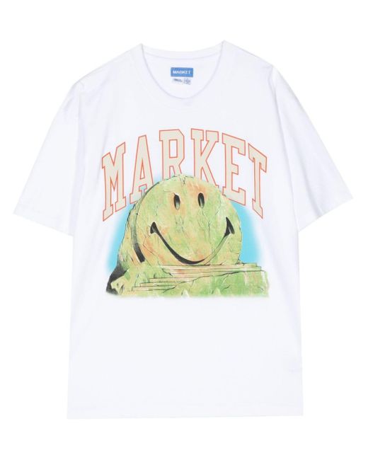 Market White Smiley Out Of Body Cotton T-shirt for men