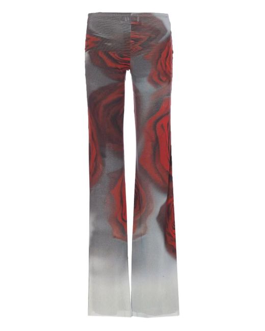 Jean Paul Gaultier Purple Rose-Print Mesh Trousers