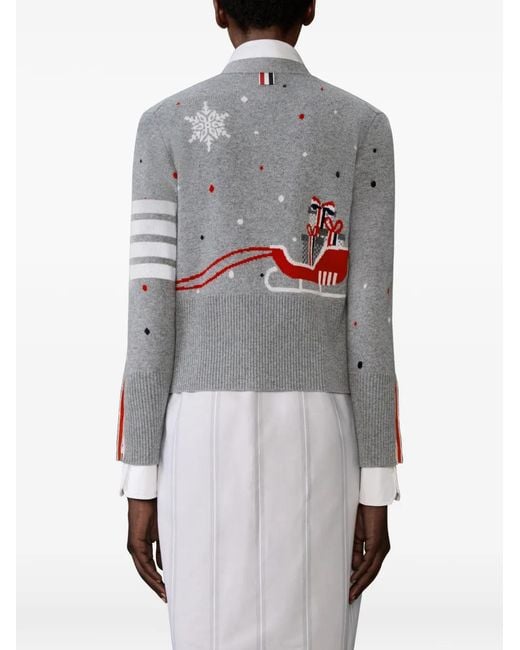 Thom Browne Gray Hector Reindeer Intarsia Cardigan