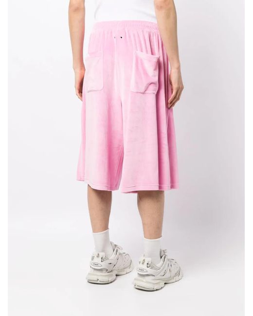 TEAM WANG design Pink Brushed-Effect Drawstring Bermuda Shorts