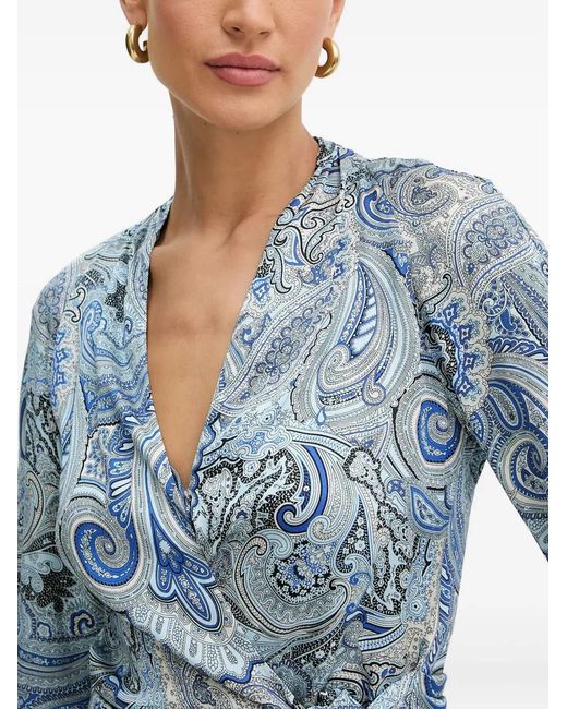 MARCIANO BY GUESS Blue Paisley Tie Blouse