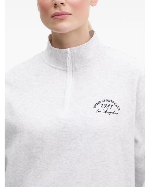 Guess White Logo-Print Quarter-Zip Sweater