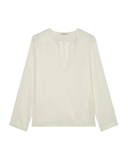 Marc O' Polo White Pleated Collar Long-Sleeve Blouse