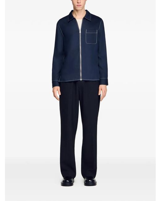 Sandro Blue Loose-Fit Zip-Up Shirt for men