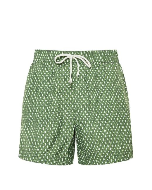 Zegna Green Geometric-Print Drawstring-Waist Swim Shorts for men