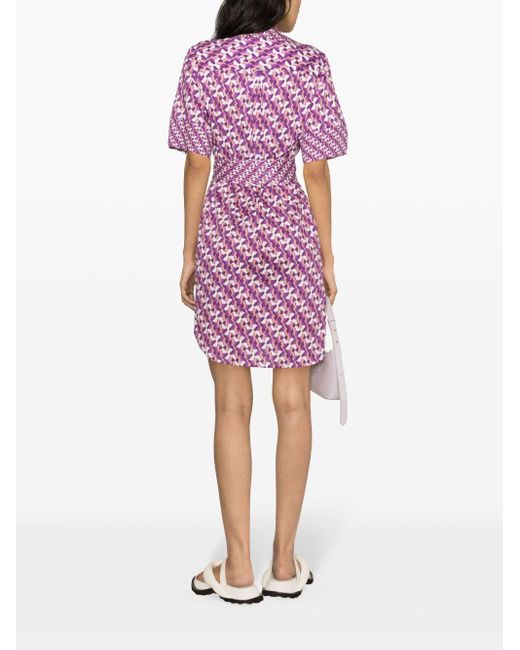 Liu Jo Purple Geometric-print Belted Shirtdress