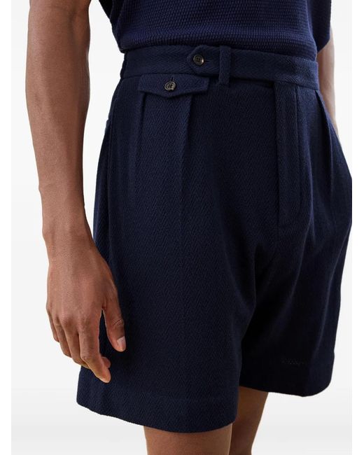 Ralph Lauren Blue Herringbone Pleated Shorts for men
