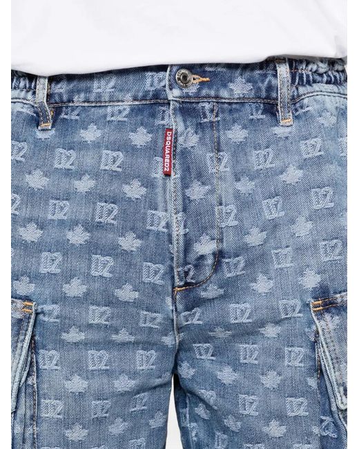 DSquared² Blue Monogram-Pattern Denim Shorts for men