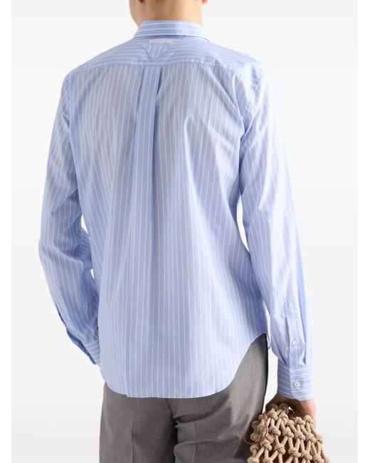 Prada Blue Cotton Stripe Shirt for men
