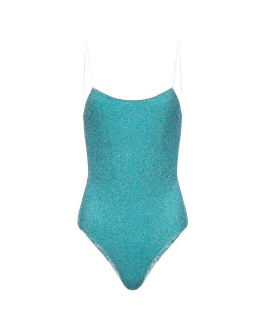 Oseree Blue Lumiére Glitter-Effect Scoop-Back Swimsuit