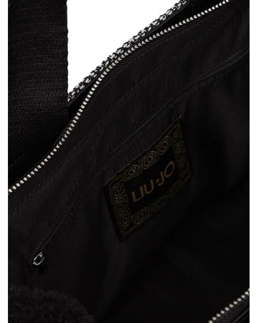 Liu Jo Black Large Check-Pattern Logo-Patch Tote Bag