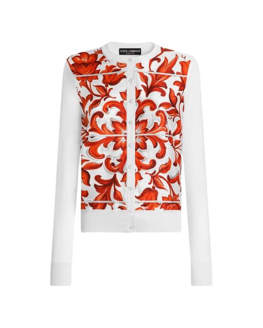 Dolce & Gabbana Red Maiolica-Print Silk And Twill Cardigan