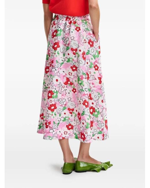 Essentiel Antwerp White Floral-Detail Midi Skirt
