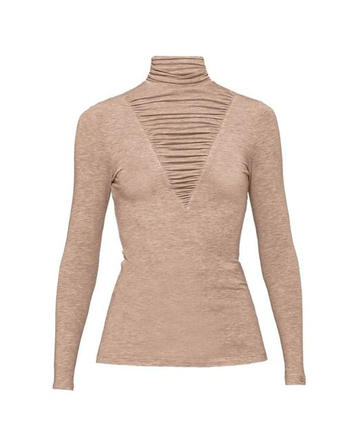 Nissa Natural Lyocell Wool-Bland Turtleneck Top