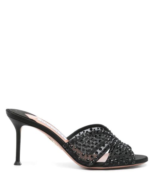 Mules Crystal Lover con tacón de 75 mm Aquazzura de color Black